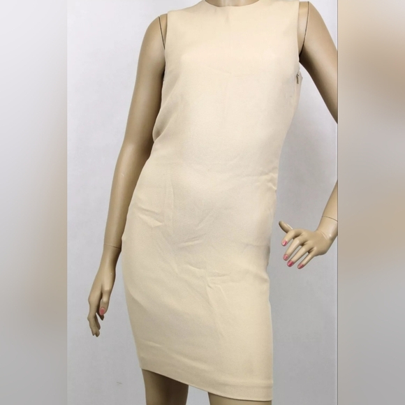 GUCCI Beige Silk Backless Shift Dress with Leather Strap Detail, NWT - Picture 2 of 9